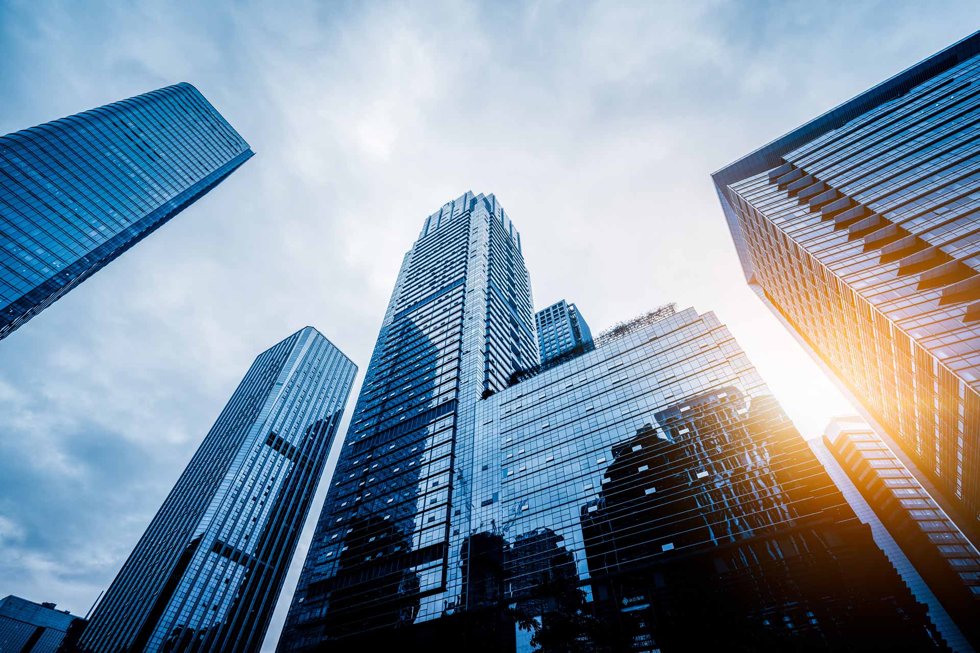 Low-angle shot of tall office buildings